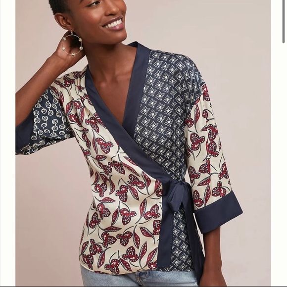 Anthropologie Tops - Meadow Rue by Anthropologie Patchwork Kimono Wrap Blouse Sz Small